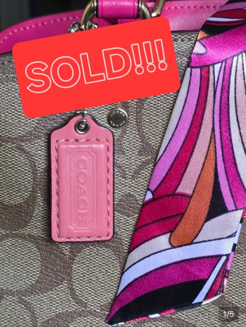 Coach Small Coral Pink Leather Hangtag - Picture 1 of 5